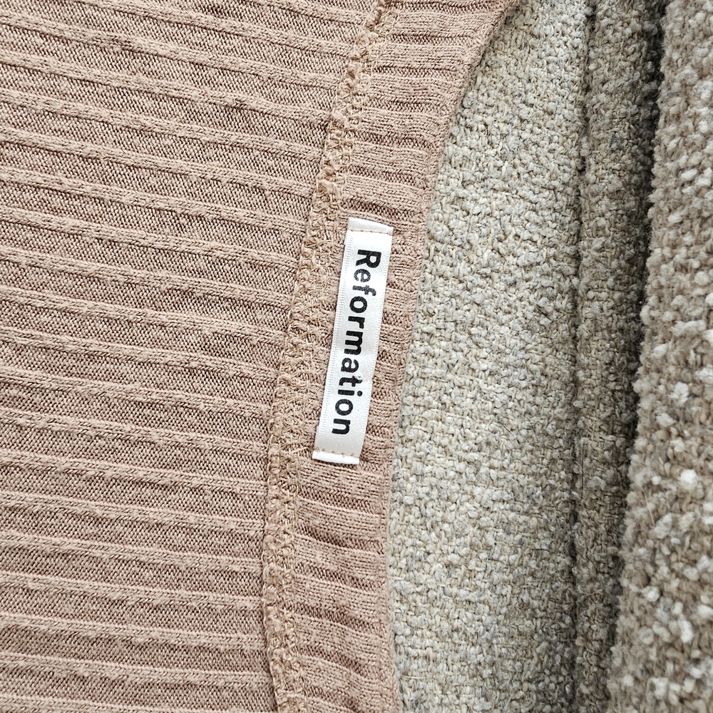 Reformation Tan Ribbed Button-Up Women's Top - Picture 5 of 6